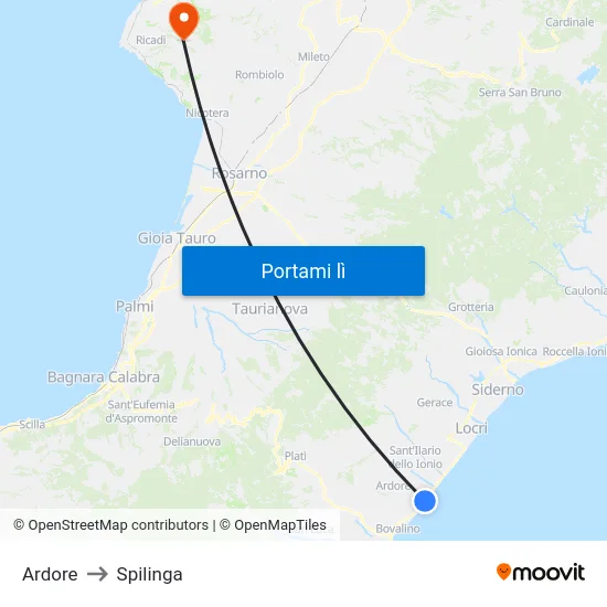 Ardore to Spilinga map