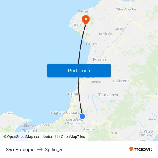 San Procopio to Spilinga map