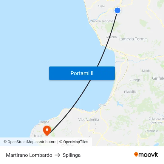Martirano Lombardo to Spilinga map