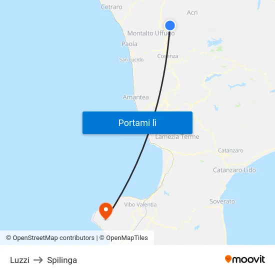 Luzzi to Spilinga map