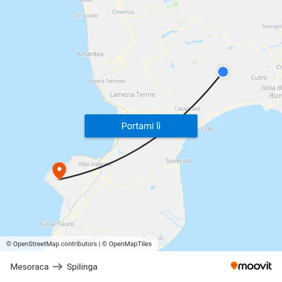 Mesoraca to Spilinga map