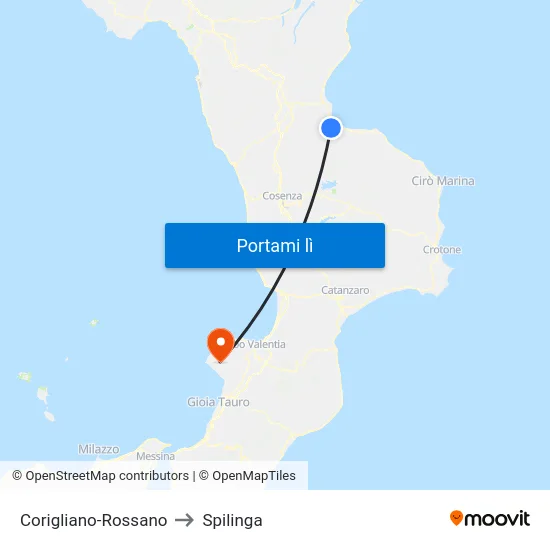 Corigliano-Rossano to Spilinga map