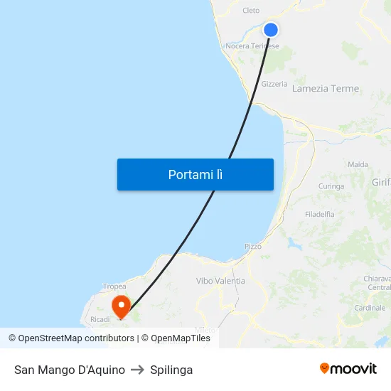 San Mango D'Aquino to Spilinga map