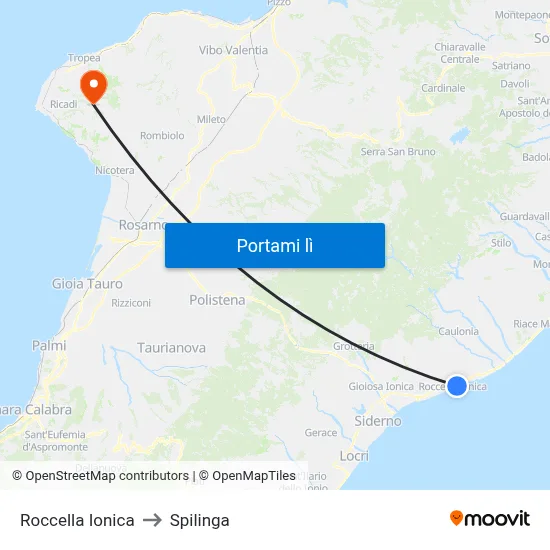 Roccella Ionica to Spilinga map