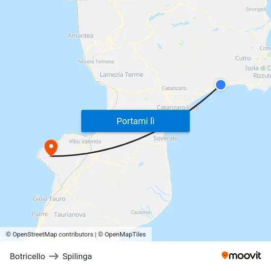 Botricello to Spilinga map
