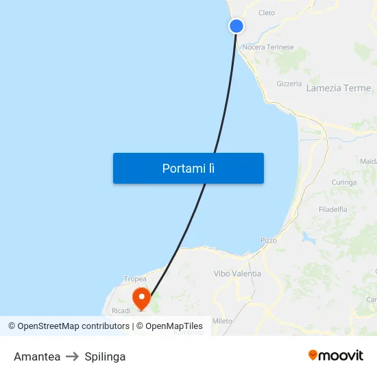 Amantea to Spilinga map