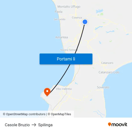 Casole Bruzio to Spilinga map