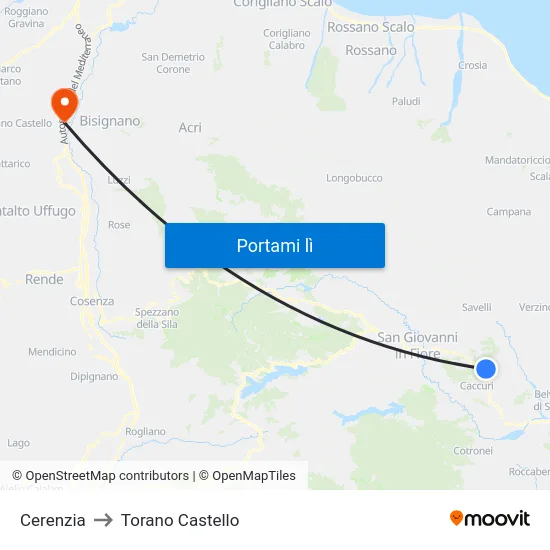 Cerenzia to Torano Castello map