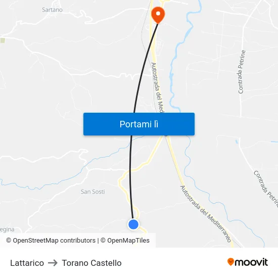 Lattarico to Torano Castello map