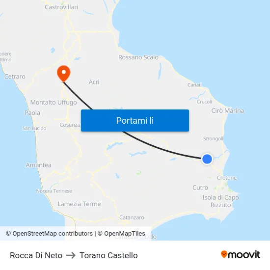 Rocca Di Neto to Torano Castello map
