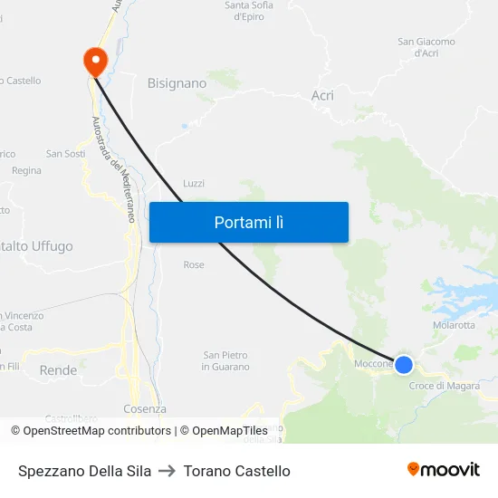 Spezzano Della Sila to Torano Castello map