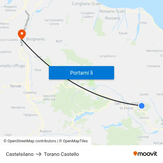 Castelsilano to Torano Castello map