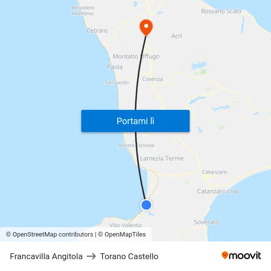 Francavilla Angitola to Torano Castello map