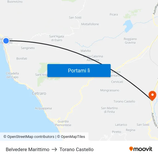 Belvedere Marittimo to Torano Castello map