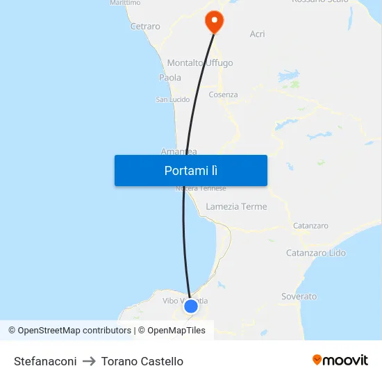 Stefanaconi to Torano Castello map