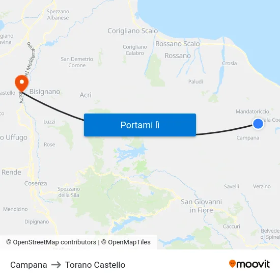 Campana to Torano Castello map
