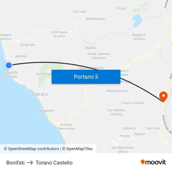 Bonifati to Torano Castello map
