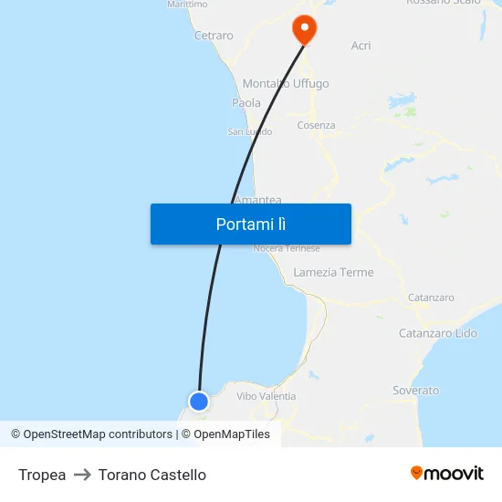 Tropea to Torano Castello map