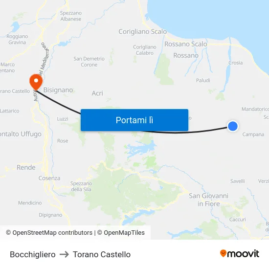 Bocchigliero to Torano Castello map