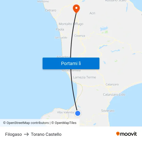 Filogaso to Torano Castello map