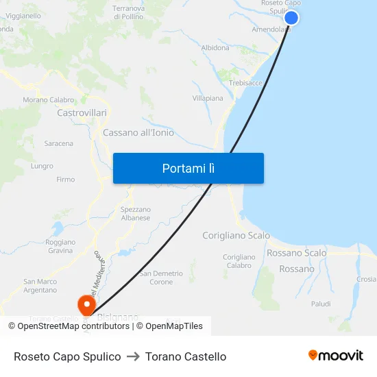 Roseto Capo Spulico to Torano Castello map