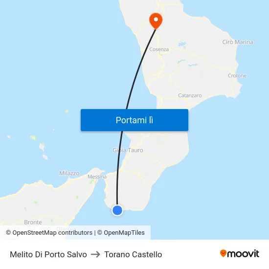 Melito Di Porto Salvo to Torano Castello map