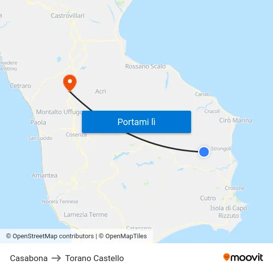 Casabona to Torano Castello map