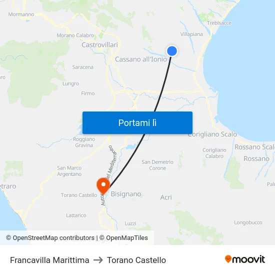 Francavilla Marittima to Torano Castello map