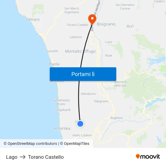 Lago to Torano Castello map