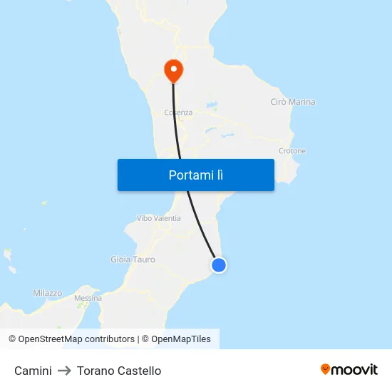 Camini to Torano Castello map