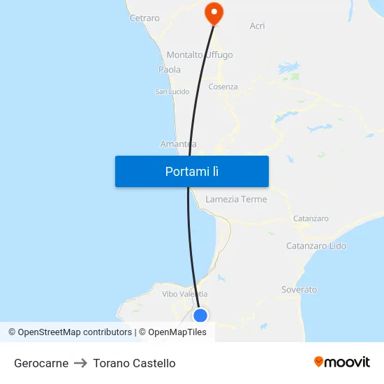 Gerocarne to Torano Castello map
