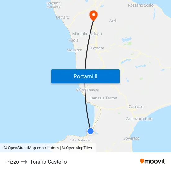 Pizzo to Torano Castello map