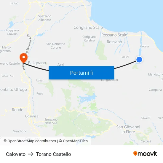 Caloveto to Torano Castello map