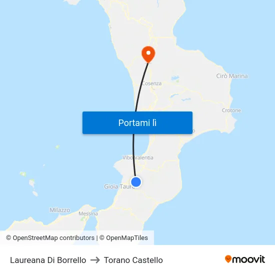 Laureana Di Borrello to Torano Castello map