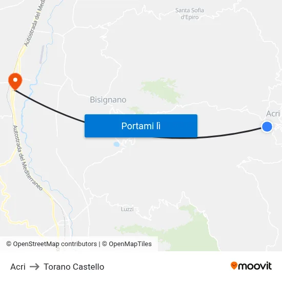 Acri to Torano Castello map