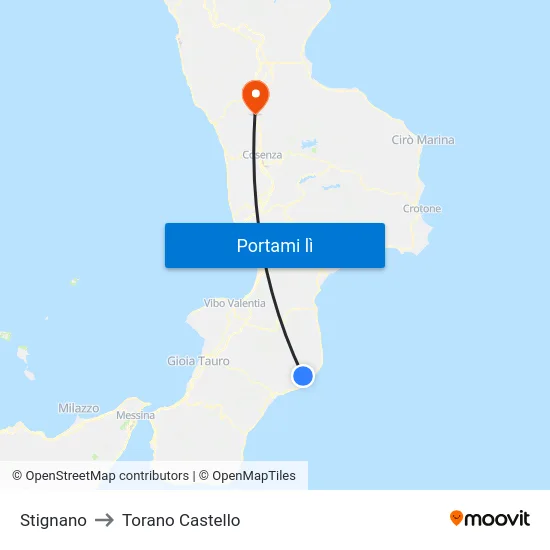 Stignano to Torano Castello map