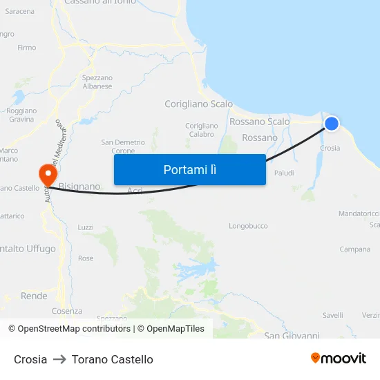 Crosia to Torano Castello map