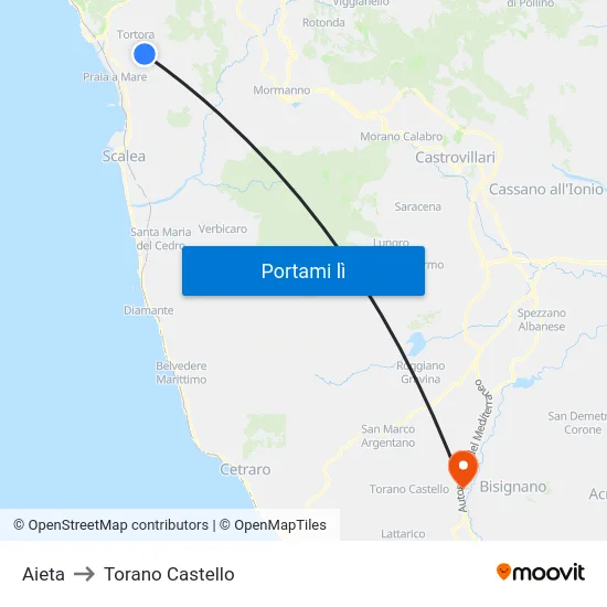 Aieta to Torano Castello map