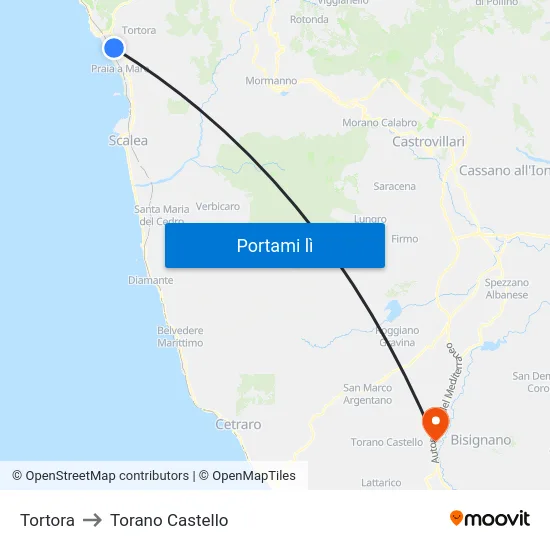 Tortora to Torano Castello map