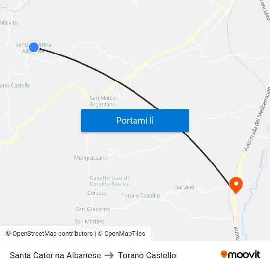 Santa Caterina Albanese to Torano Castello map