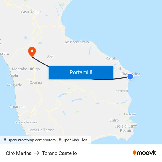 Cirò Marina to Torano Castello map