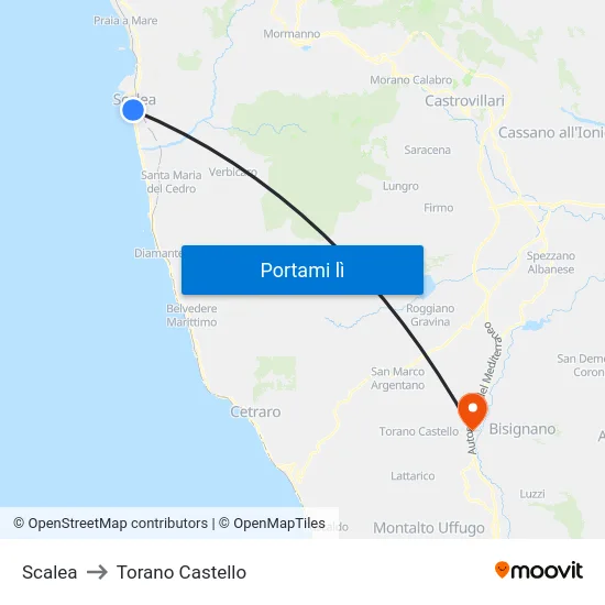 Scalea to Torano Castello map