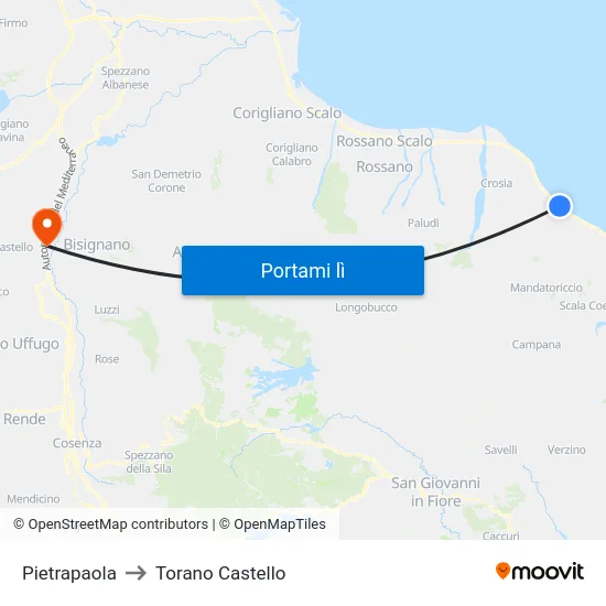Pietrapaola to Torano Castello map