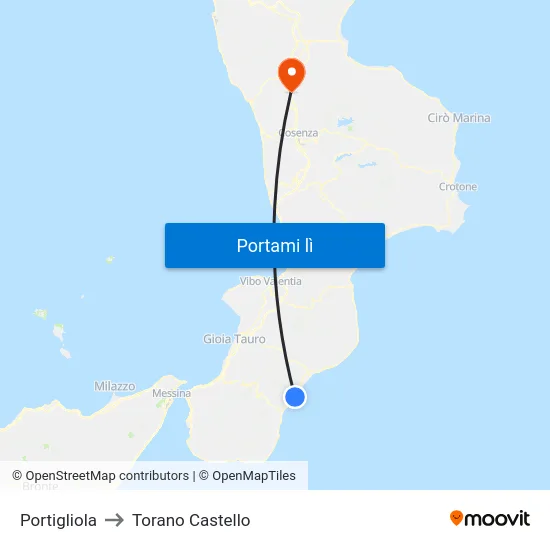 Portigliola to Torano Castello map