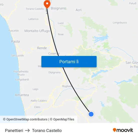 Panettieri to Torano Castello map