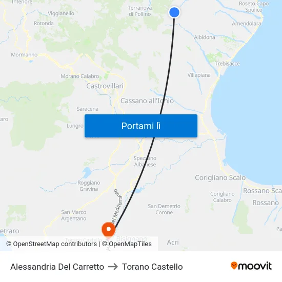 Alessandria Del Carretto to Torano Castello map