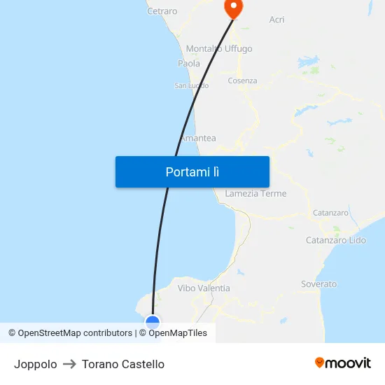 Joppolo to Torano Castello map