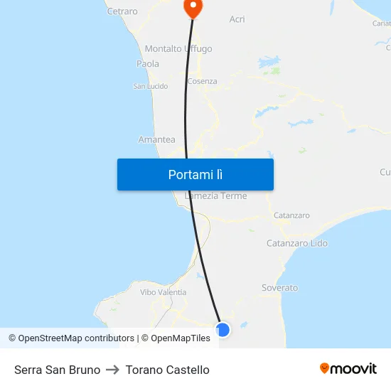 Serra San Bruno to Torano Castello map