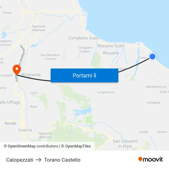 Calopezzati to Torano Castello map