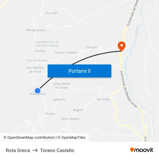 Rota Greca to Torano Castello map